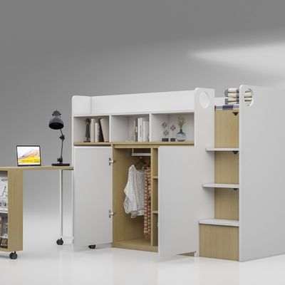 Twin Wooden Loft Bed With Wardrobe For High School 2000 X 1200 X 2120mm Support customization