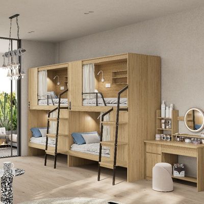 satın al Hostel-Hazır Tamamen Kapalı Modern Daire Ahşap Yataklar ve Çelik Ayak Merdivenleri Destek özelleştirme online manufacture
