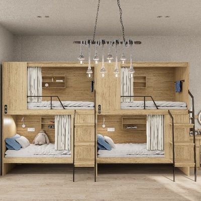 Hostel-Ready Fully Enclosed Modern Apartment Wooden Bunk Beds and Steel Foot Stairs Support customization