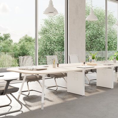 satın al Ahşap Top Modern Ofis Konferans Masası Beyaz Renkli ve Toz Kaplamalı Çelik Masaüstü Yüzeyi Destek özelleştirme online manufacture