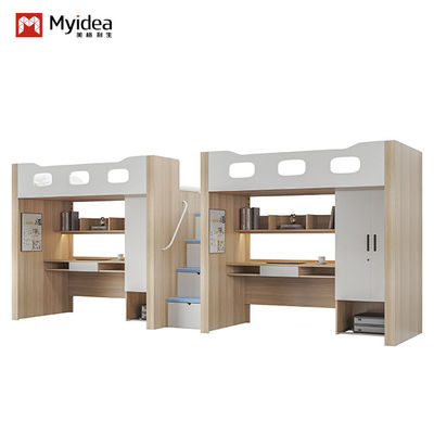 Bedroom Furniture Metal Bunk Bed With Desk Wooden Post Support customization