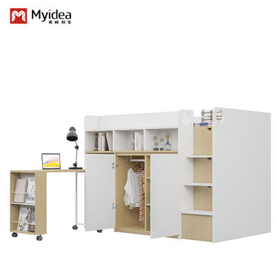 Twin Wooden Loft Bed With Wardrobe For High School 2000 X 1200 X 2120mm Support customization