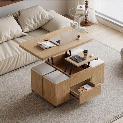 Contemporary  Lift-Top Foldable customization Coffee Table with 4 Stools & Storage for Living Room Furniture Use