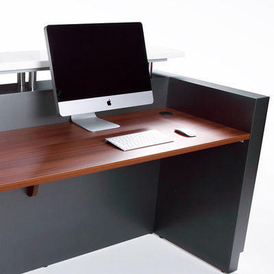 Modern Minimalist Wood Reception Desk With Dark Front Panels Office Hotel Company Entrance Hosting Clients Hospital Applications Support customization