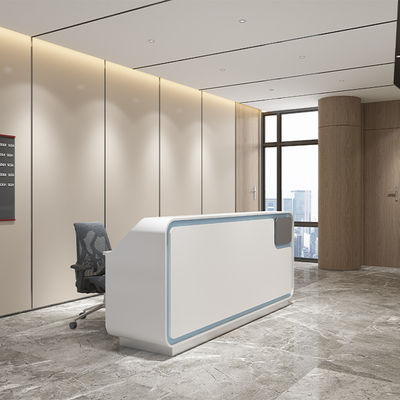 satın al Destek özelleştirme Modern Minimalist Beyaz Ön Panel Ofis için Mavi çerçeve ile Resepsiyon Masası Otel Şirketi Hastane Girişi Müşterileri karşılamak için online manufacture