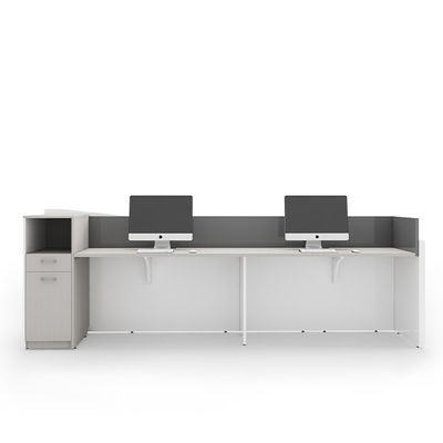 Two Person White Front Panel Reception Desk Gray