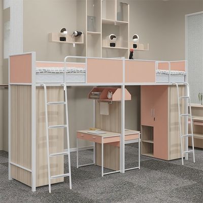 Steel Wood Combination Bunk Bed with Built-in Desk/Storage Space and Assembly Required for University Dormitory
