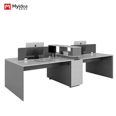 4-person staff desk with storage drawers, white glossy painted office desk