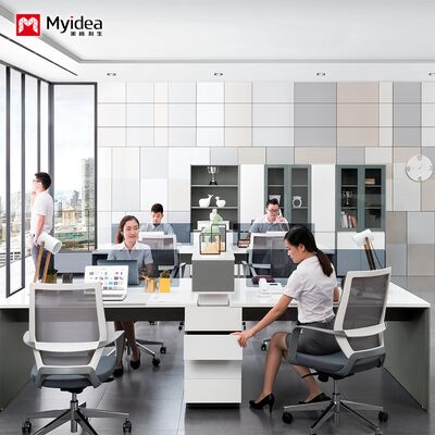 satın al 4 kişilik personel masası, depolama çekmeceli, beyaz parlak boyalı ofis masası online manufacture