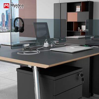 Customization the Staff Desk Is Simple and Modern, with 4 Manual Workstations,the Desk Is Neat and Practical, with a Screen
