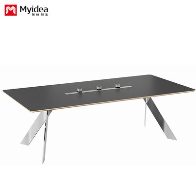 customization Eleganthigh-end, fashionable office and conference table with shiny stainless steel feet, soft and comfortable skin feel fabric