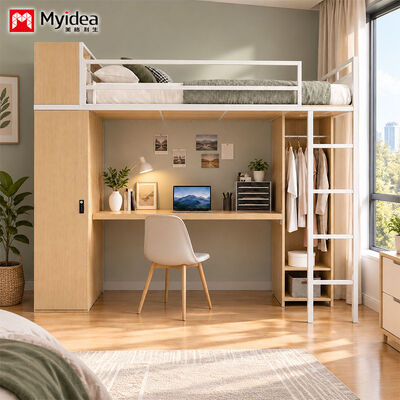 satın almak Metal-Wood Loft Bunk Bed with Desk & Large Storage, Heavy-Duty Steel-Wood Structure, Ideal for Apartment, Dormitory & Hostel Use online manufacture