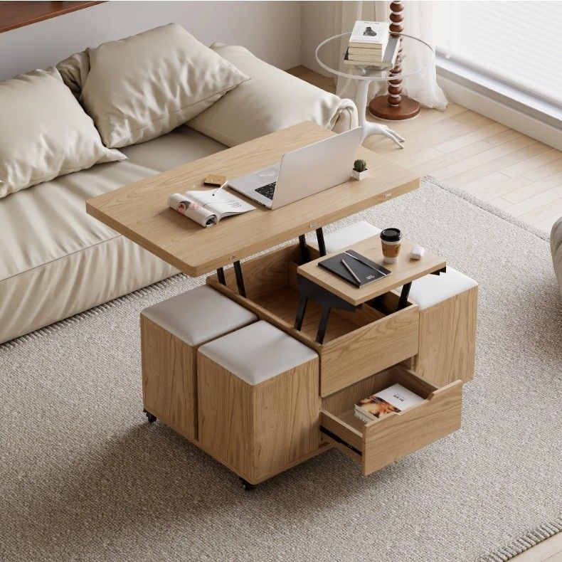 Contemporary  Lift-Top Foldable customization Coffee Table with 4 Stools & Storage for Living Room Furniture Use