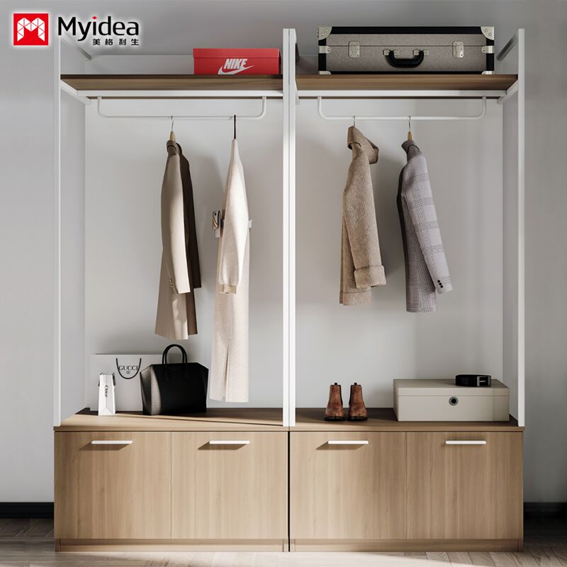 Suitable for hotels Design Bedroom Wardrobe With Hanging Rod Ample Storage Space Panel Wood Furniture For Home Or Living Room Support customization
