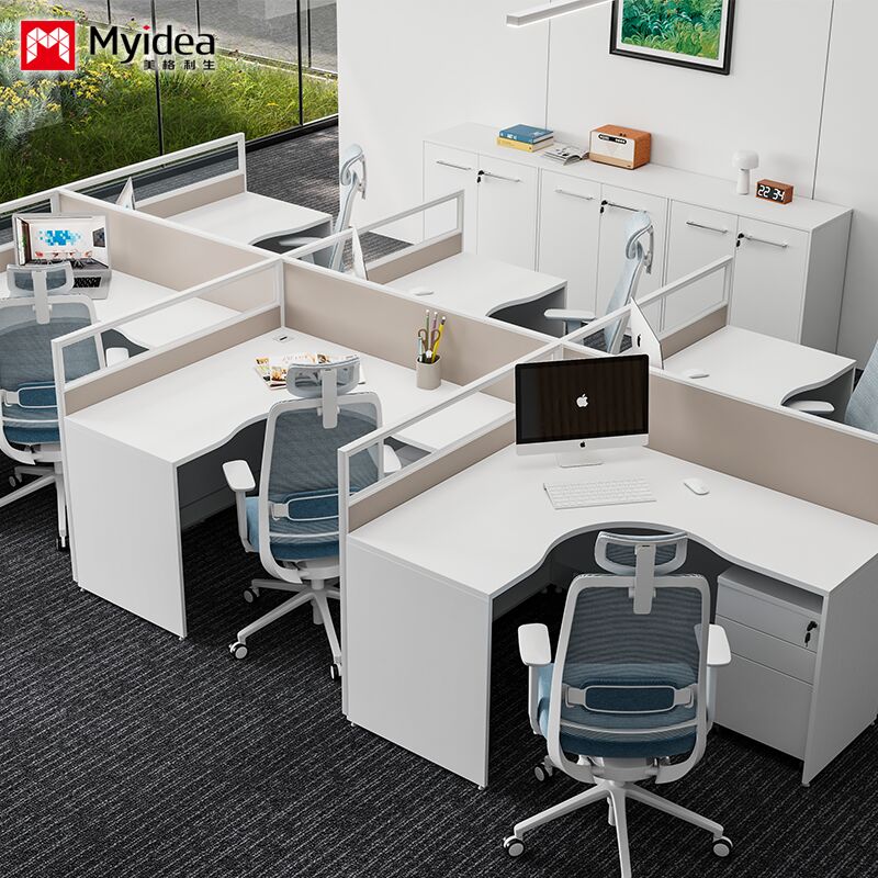 Foshan Wholesale Single Person L-shaped Staff Light Colored Screen Card Slot Simple Modern Screen Table and Chair Combination